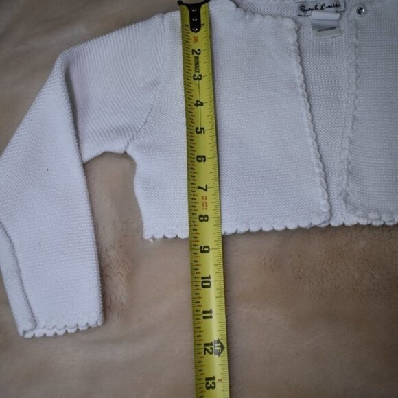 Little Girls Cardigan Sweater White Cotton Knit Cropped - Picture 5 of 7